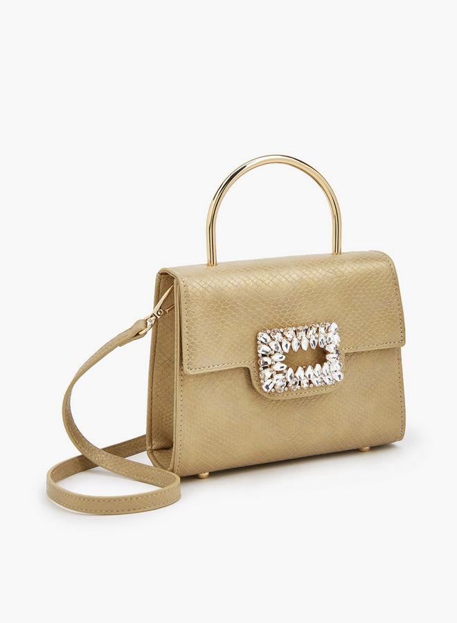 Flora Bella By Shoexpress Metallic Handbag With Crystal Buckle Ramadan Collection - Image 3